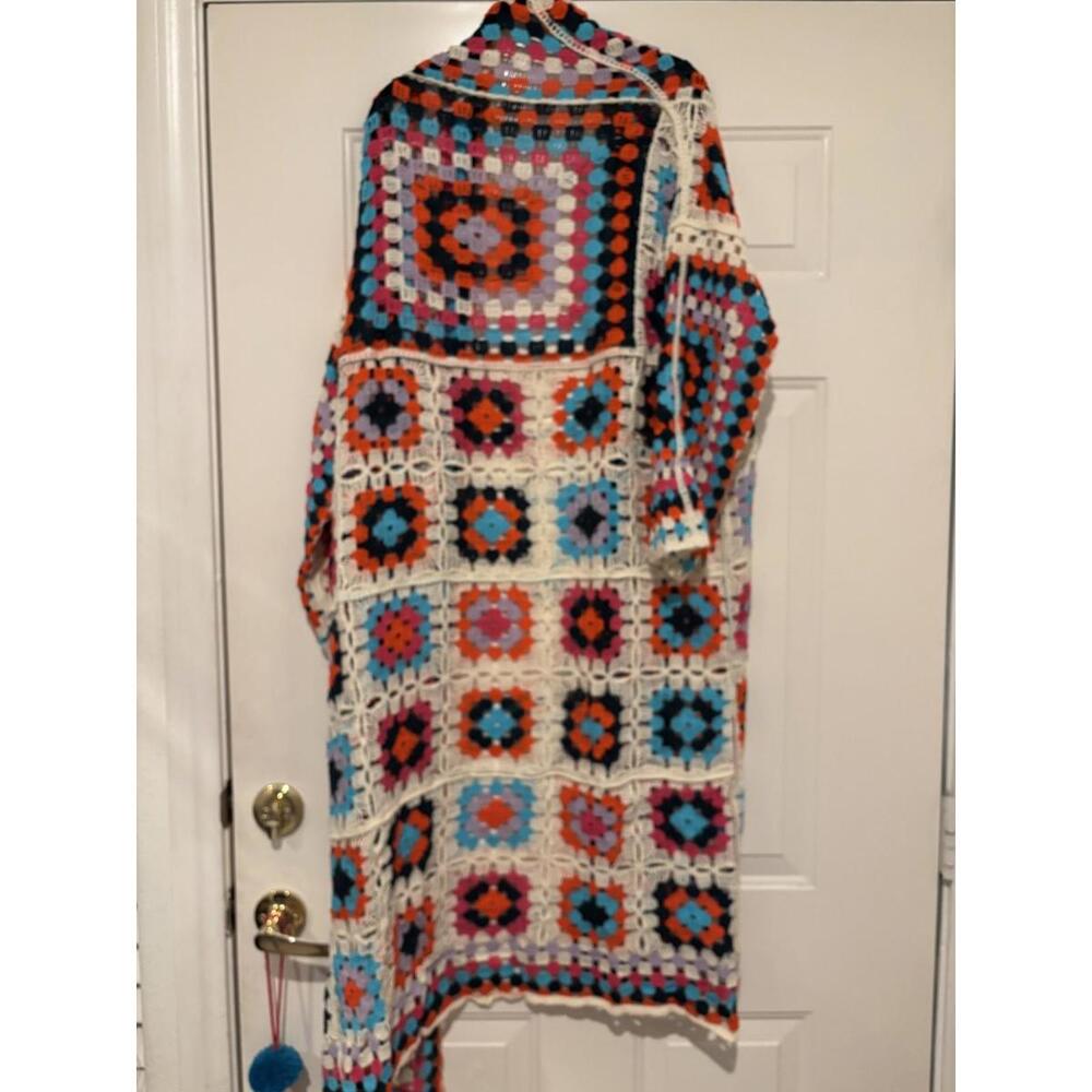 Pol multicolor patchwork crochet long cardigan on… - image 2